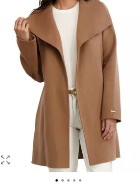 Tahari Ella Camel Brown Wool Blend  Wrap Belted Coat Size L